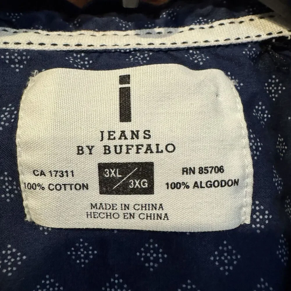 Jeans by Buffalo David Bitton Shirt Mens 3XL Navy Blue Geometric Cotton Short Sl